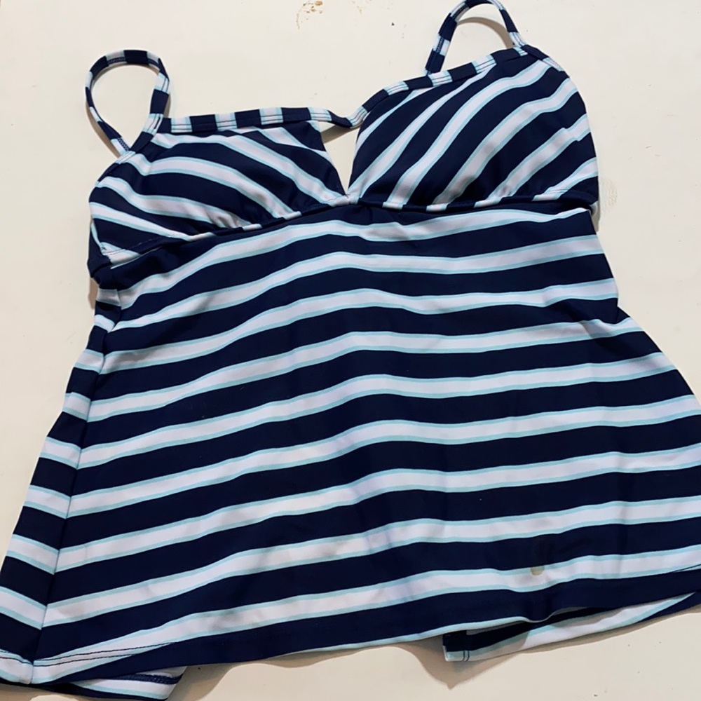 Kona Sol Navy Blue Striped Padded Bikini Top Sz M NWOT
